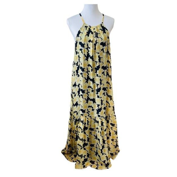 FRNCH Maxi Dress Yellow and Black Floral size Large - Picture 1 of 15